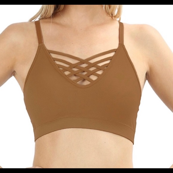 Plus SZ Seamless Coffee/LT Brown Triple Cross Bralette  NWT - Picture 1 of 7